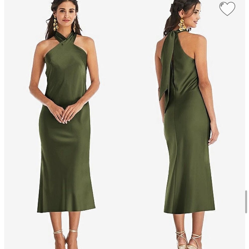 Midi bridesmaids dress in olive